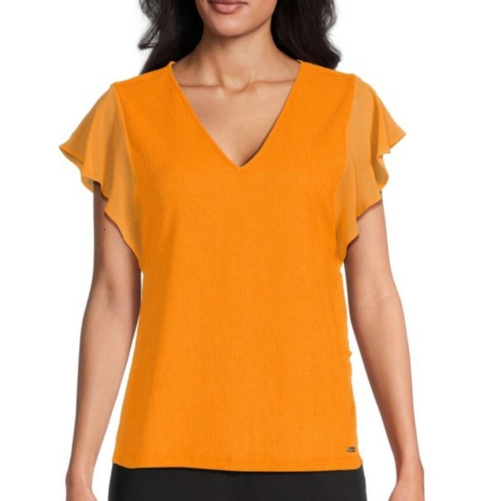 Calvin KleinTextured V Neck Blouse Sz‎ Small